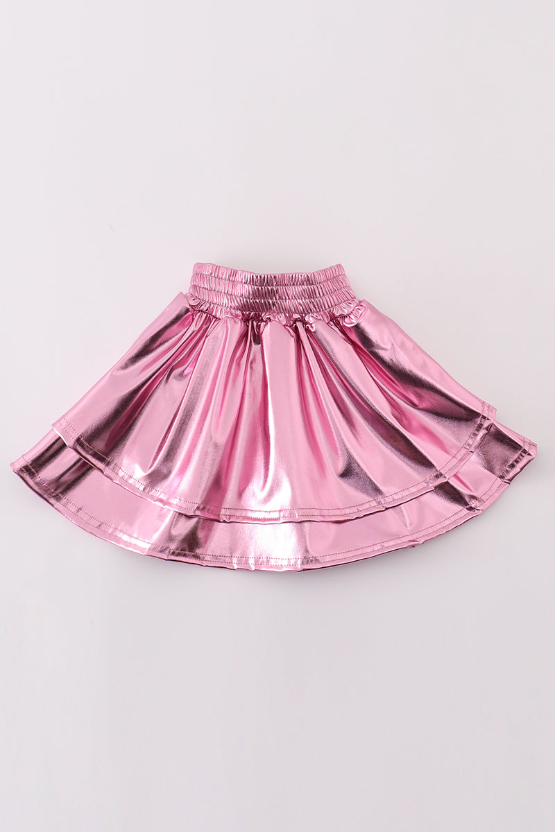 Pink girl ruffle laser skorts