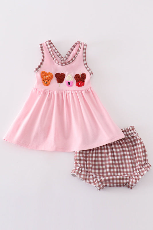 Pink character ice cream french knot girl bloomer set