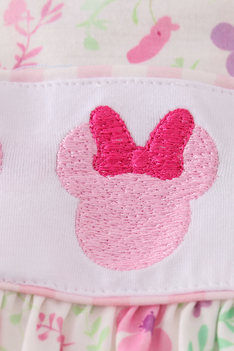 Pink floral mouse embroidery girl set