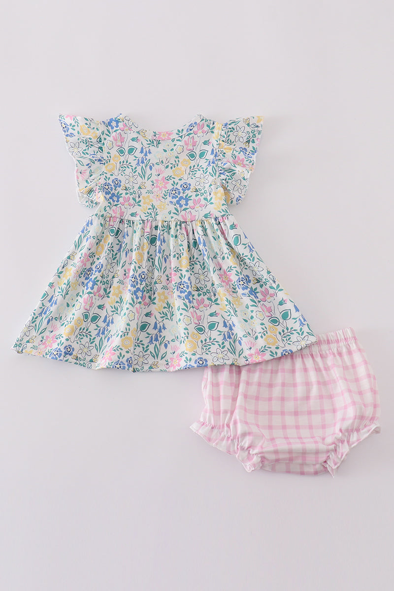 Blue floral print bloomer set