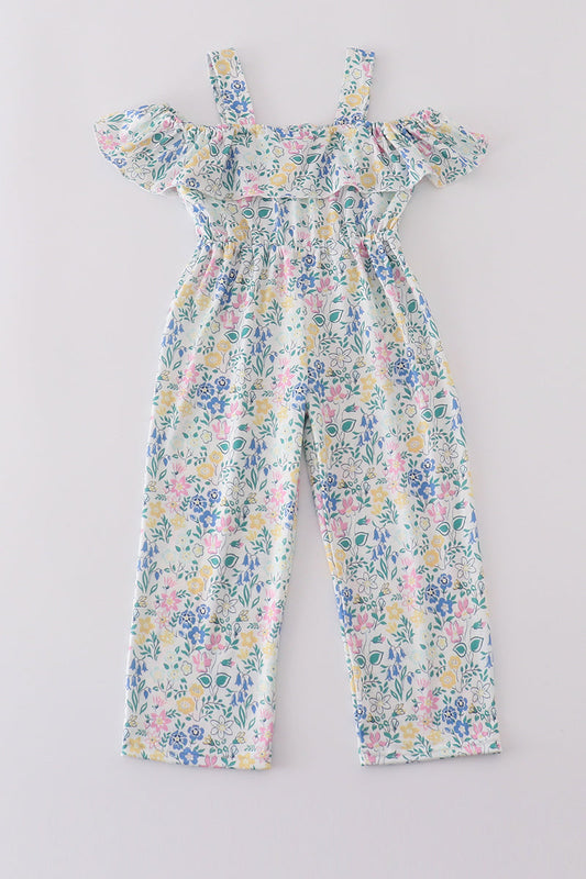 Blue floral print jumpsuit