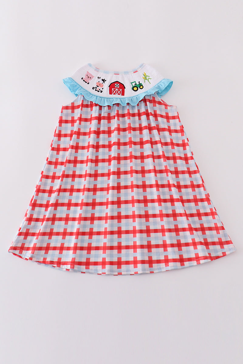 Blue farm embroidery smocked dress