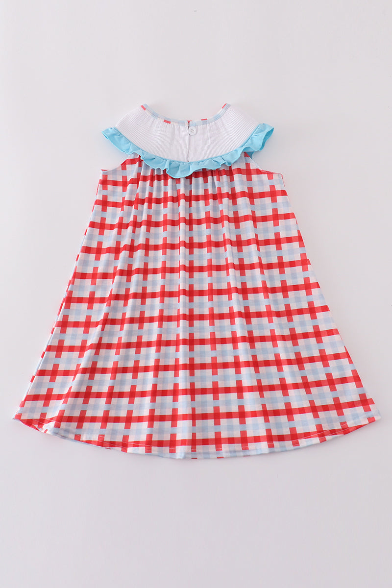 Blue farm embroidery smocked dress