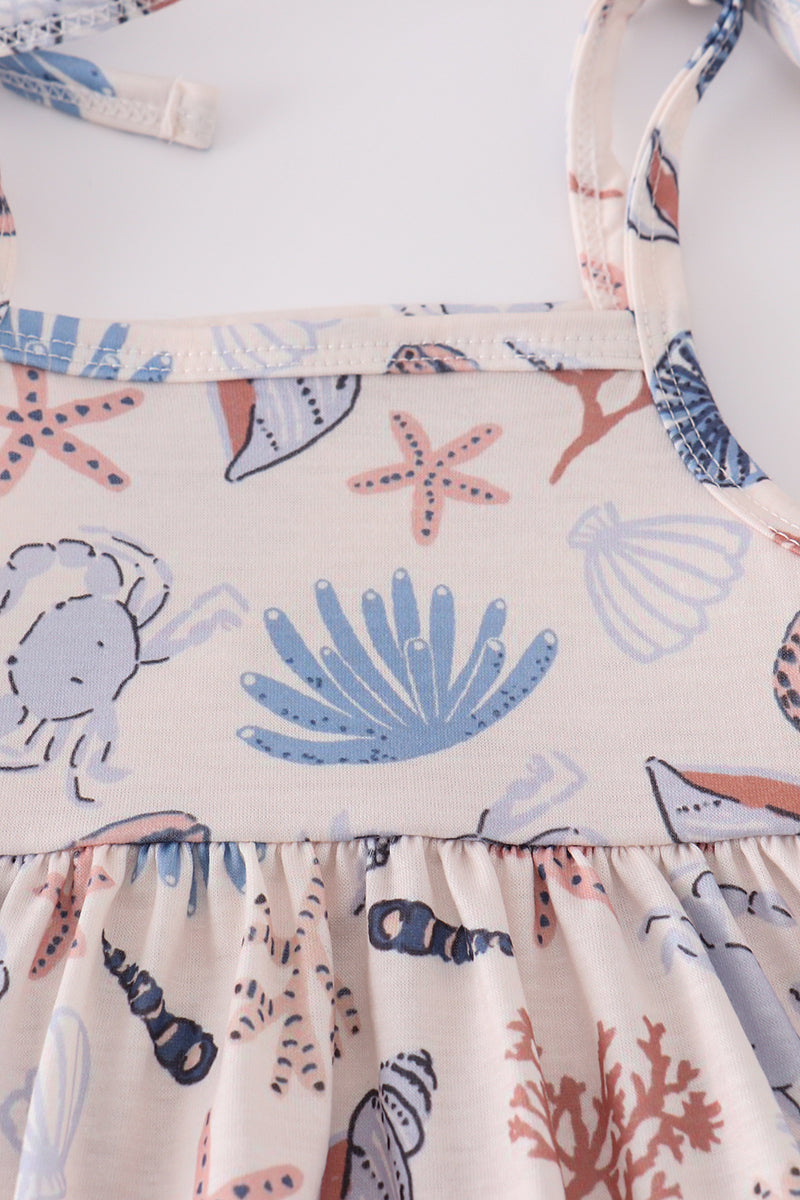 Blue ocean breeze shells print bloomer set