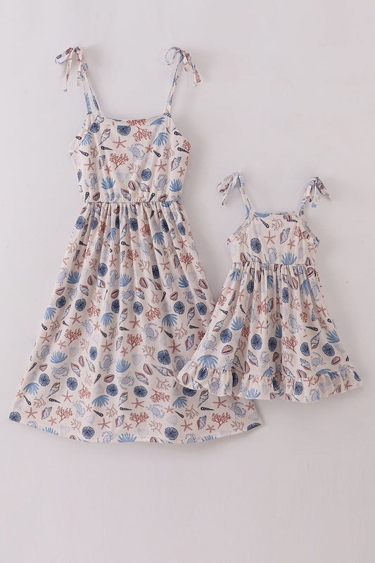 Blue ocean breeze shells print mom&me dress