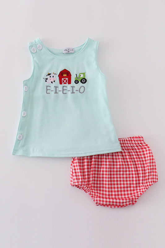 Blue farm embroidery bloomer set