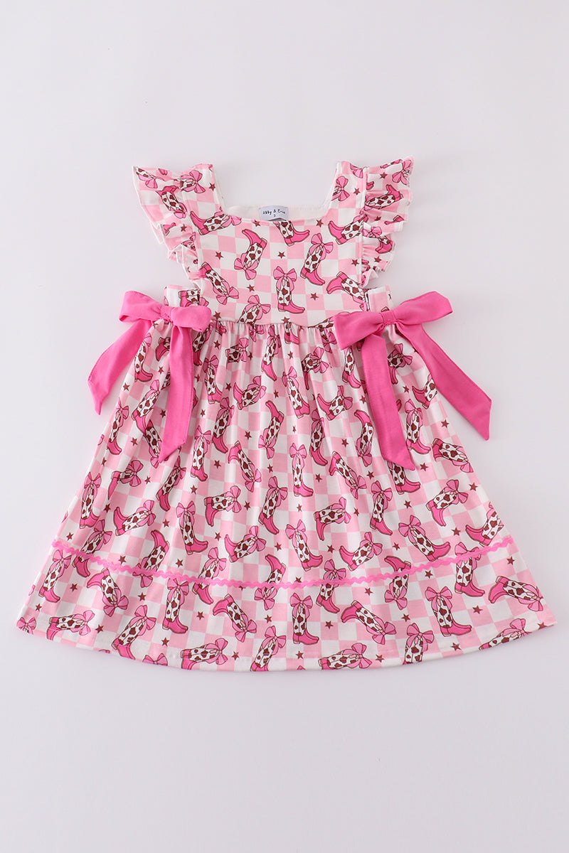 Pink boots print dress