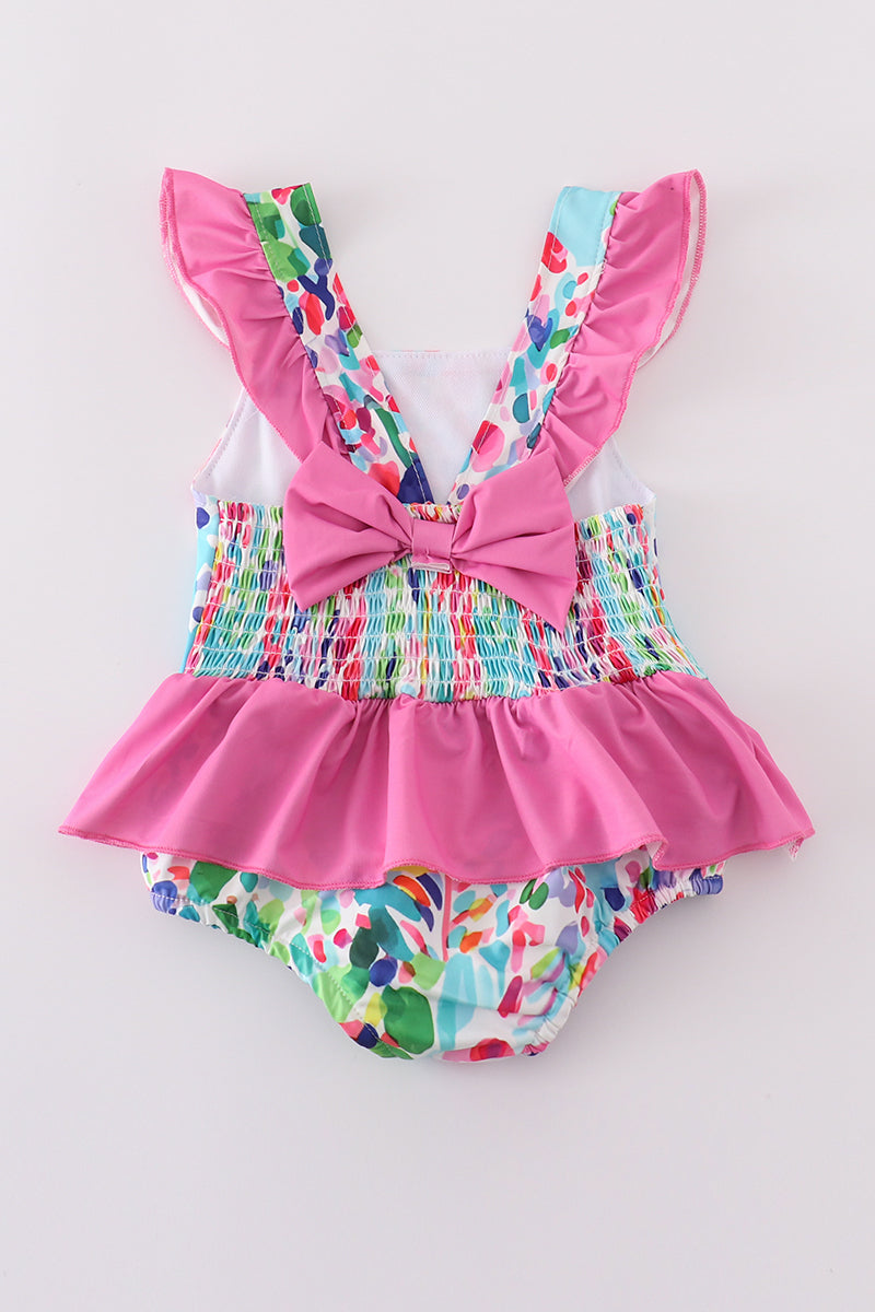 Rainbow garden print one-piece swimsuit