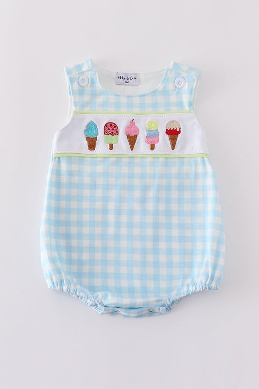 Blue ice cream embroidery gingham bubble