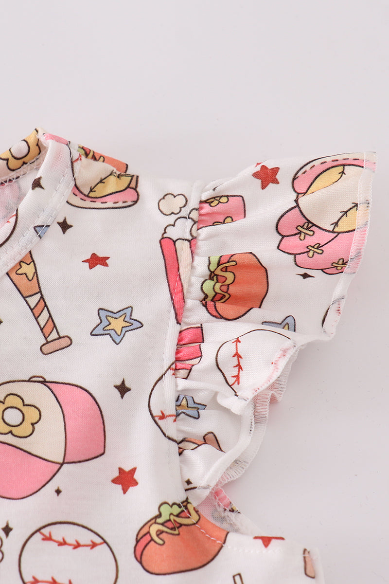 Pink baseball print girl bloomer set