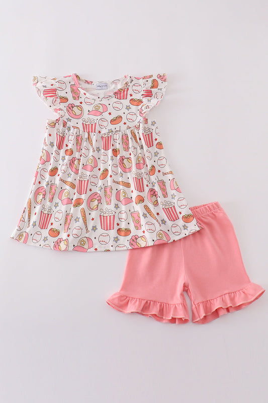 Pink baseball print girl set