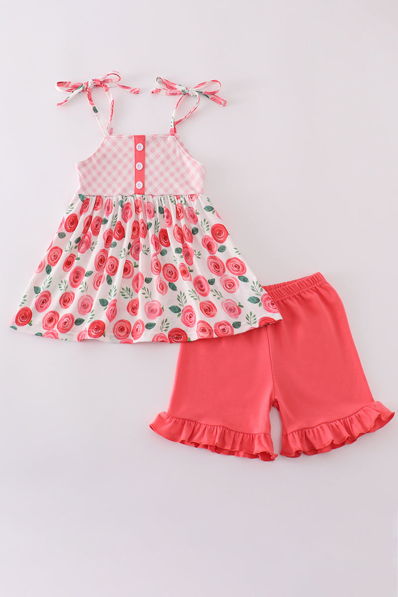 Pink floral print girl set