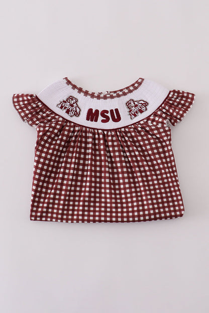 Mississippi MSU embroidery smocked gingham dress