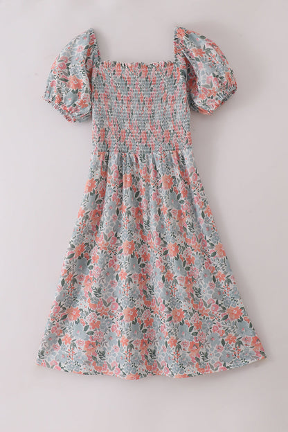 Green garden bloom smocked mom&me dress