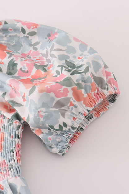 Green garden bloom smocked mom&me dress