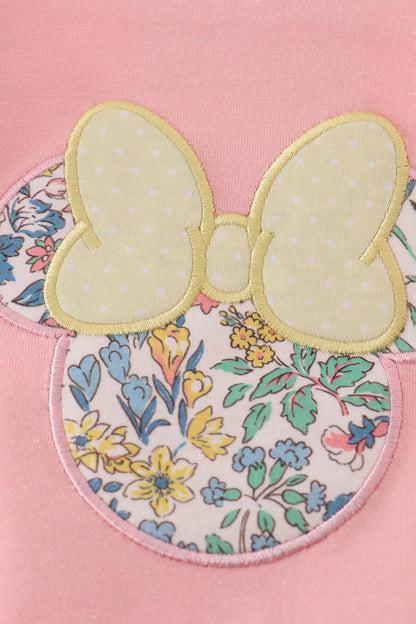 Pink floral character applique dress