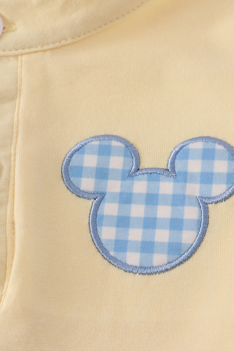 Yellow character applique shorts set