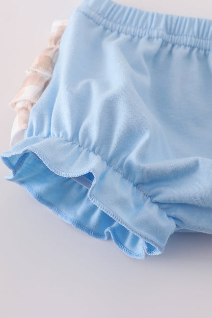 Beige puppy embroidery gingham bloomer set