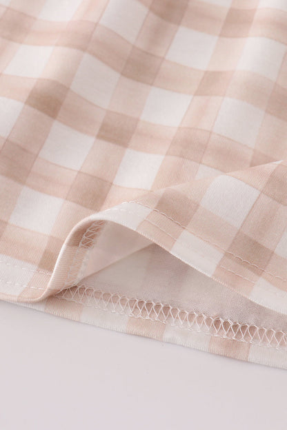 Beige puppy embroidery gingham bloomer set