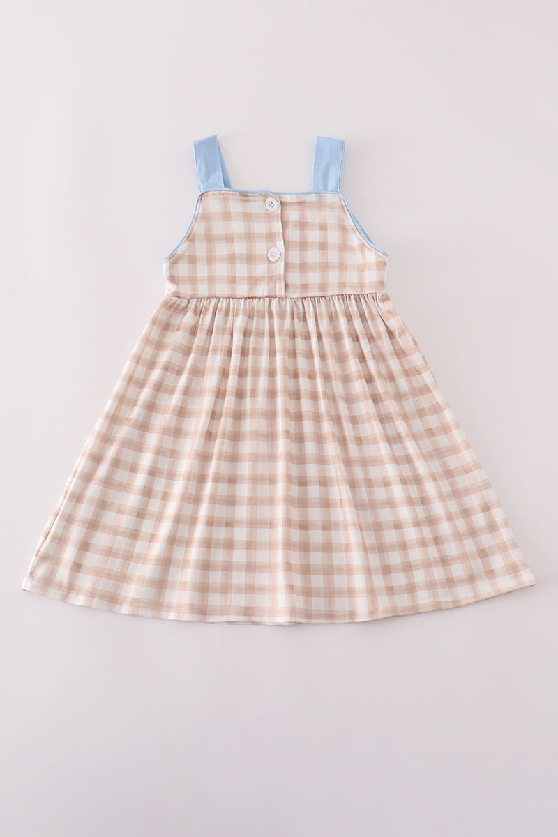 Beige puppy embroidery gingham dress