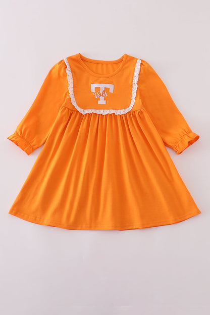 Orange Tennessee go vols embroidery ruffle dress