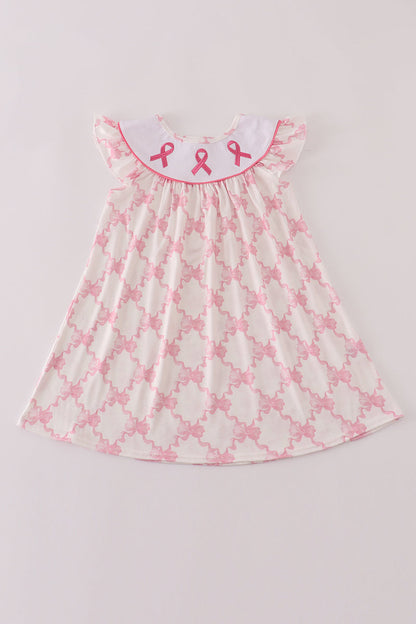 Pink bow tie embroidery ruffle dress