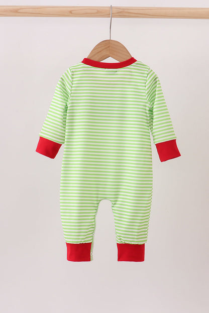 Green christmas grinch embroidery boy romper