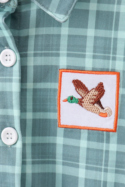 Duck embroidery button down plaid shirt