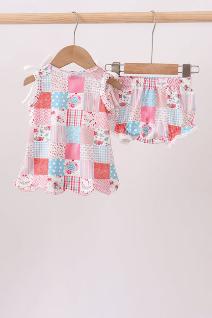 Pink floral patchwork scalloped bloomer set
