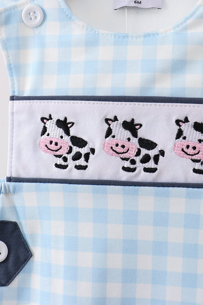 Blue Cow Plaid Embroidered Jon Jon