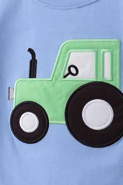 Blue Tractor Applique Seersucker Set