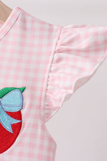 Pink Apple Plaid Embroidered Set