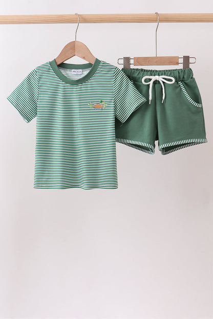 Green Duck Stripe Embroidered Set