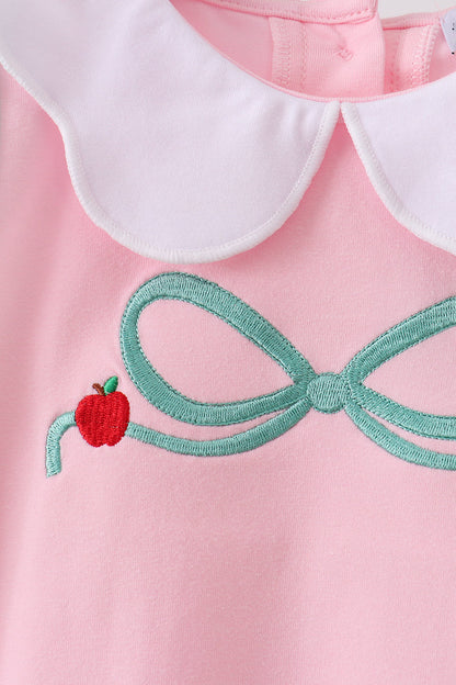 Pink apple bow embroidery skorts set