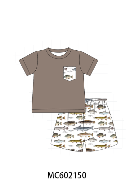Fish Embroidered Shorts Set