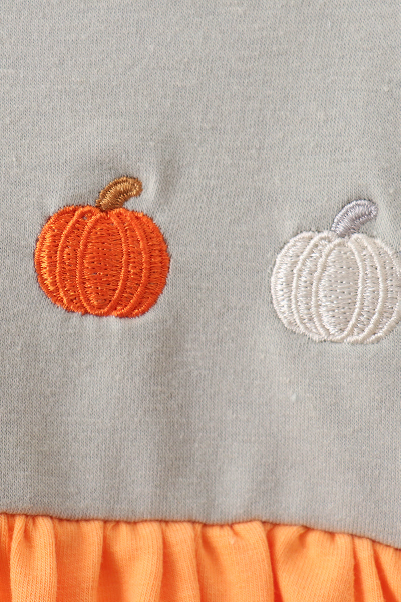 Orange Pumpkin Embroidery Ruffle Bloomer Set