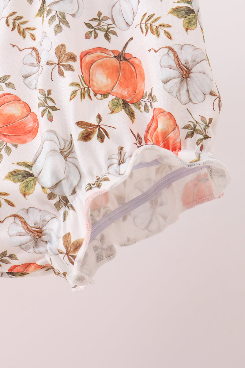 Orange Pumpkin Embroidery Ruffle Bloomer Set