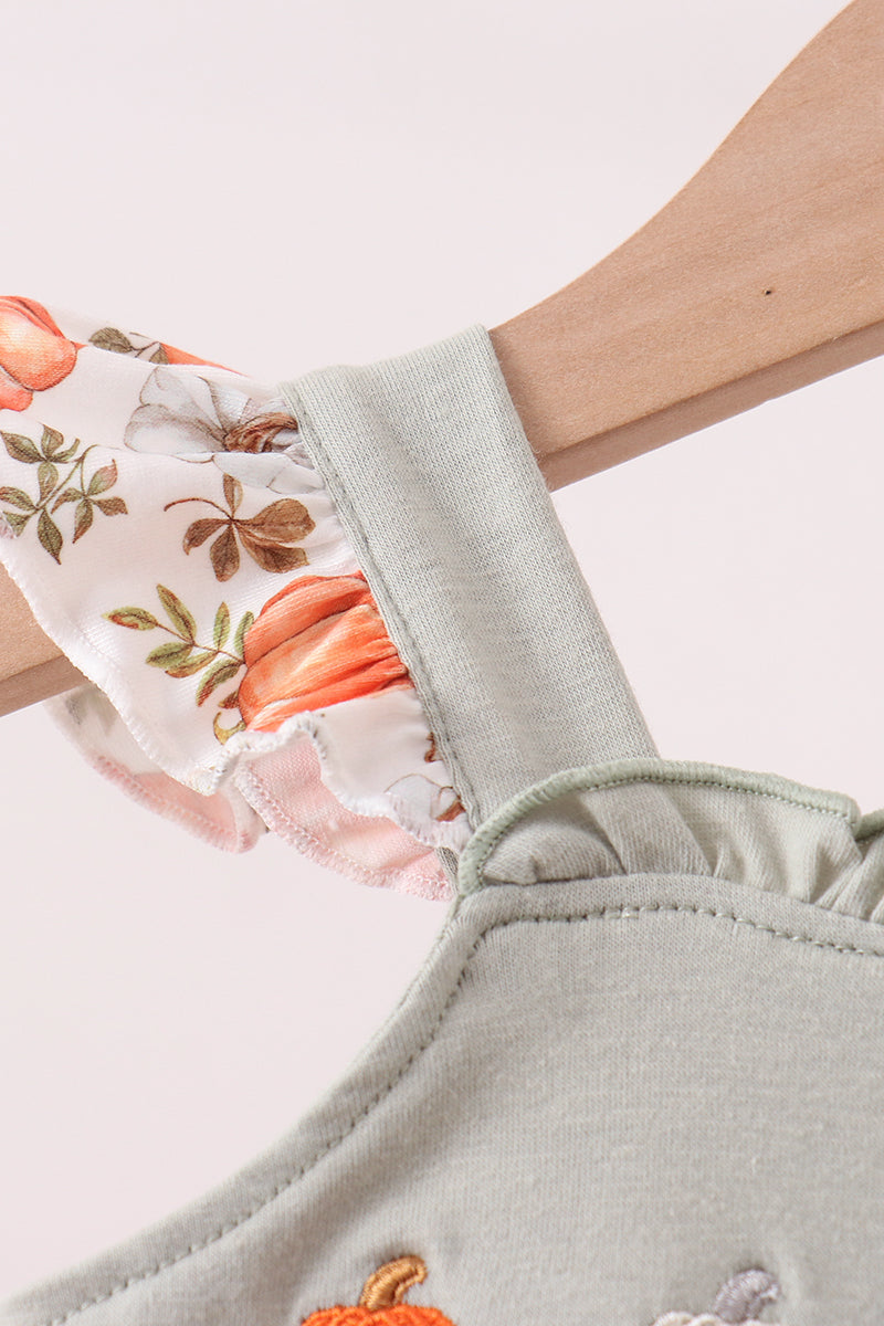Orange Pumpkin Embroidery Ruffle Bloomer Set
