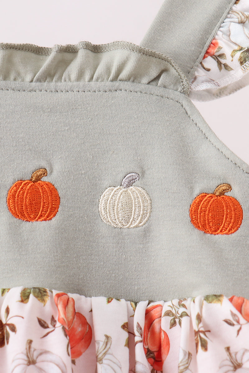 Orange Pumpkin Embroidery Ruffle Bubble
