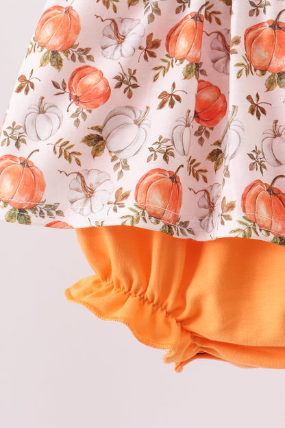 Orange Pumpkin Embroidery Ruffle Bubble