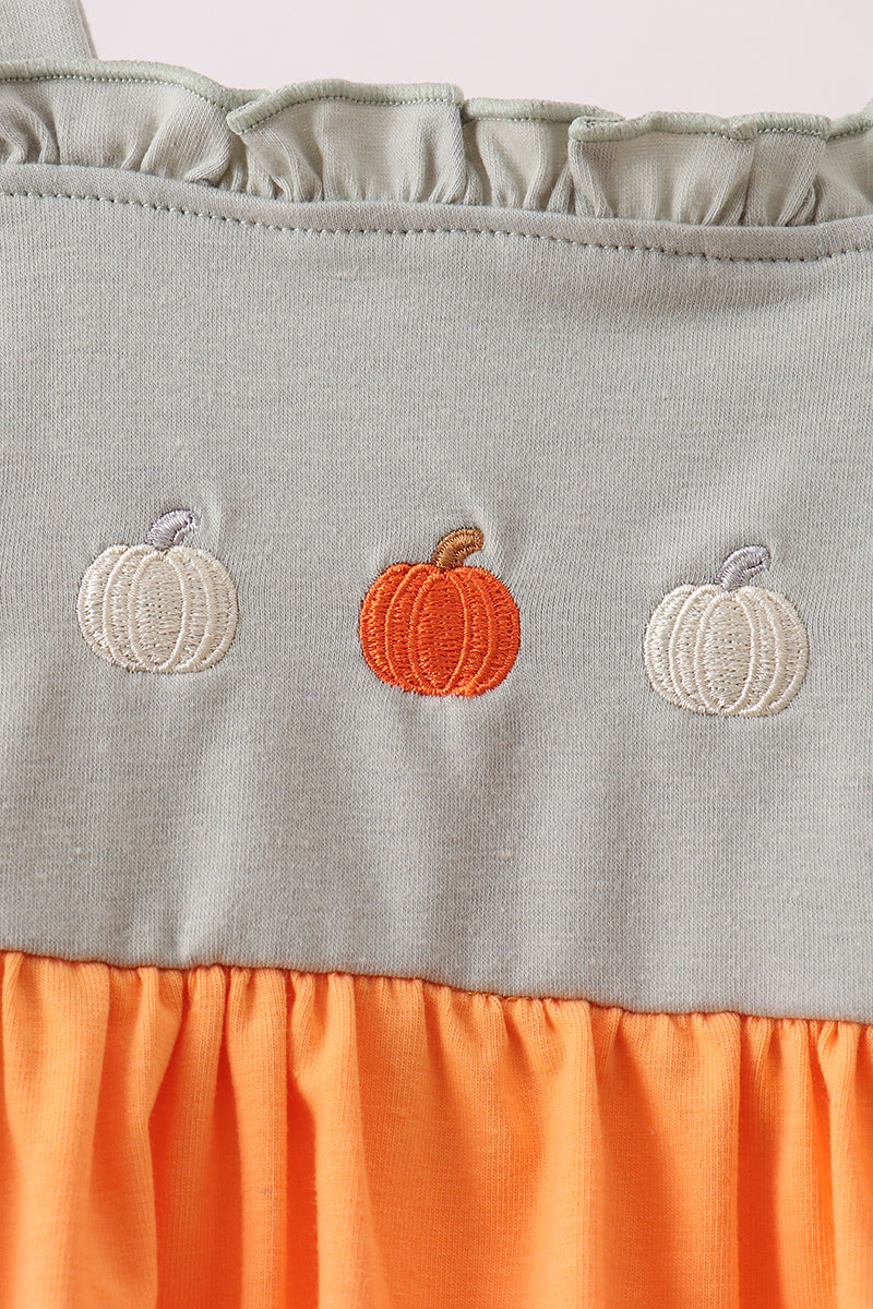 Orange Pumpkin Embroidery Ruffle Pants Set