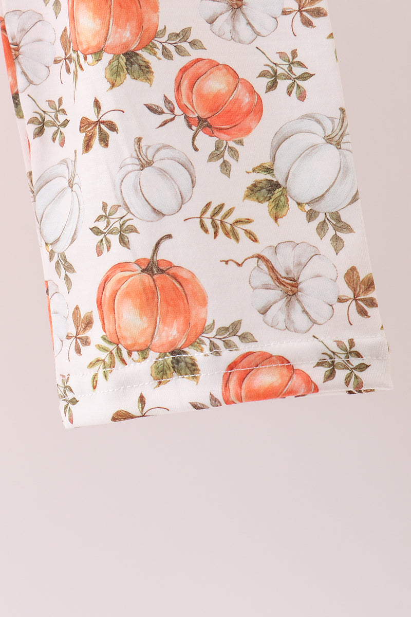 Orange Pumpkin Embroidery Ruffle Pants Set