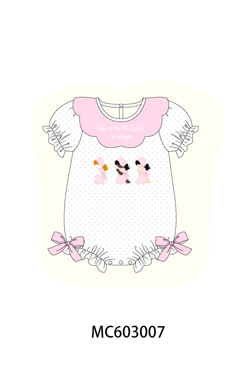 Pink Prayer Embroidery Ruffle Bubble