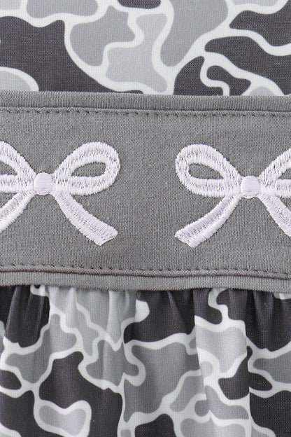 Grey Camouflage Bow Embroidery Ruffle Bubble