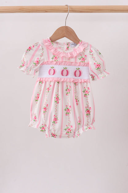 Pink Pumpkin Embroidery Floral Ruffle Bubble
