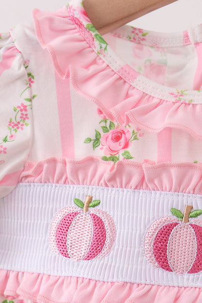 Pink Pumpkin Embroidery Floral Ruffle Bubble