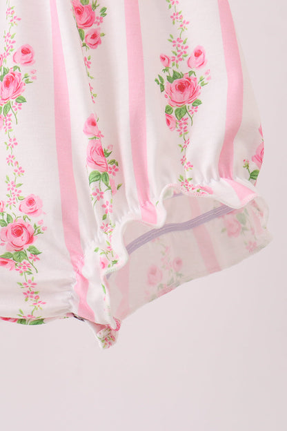 Pink Pumpkin Embroidery Floral Ruffle Bubble