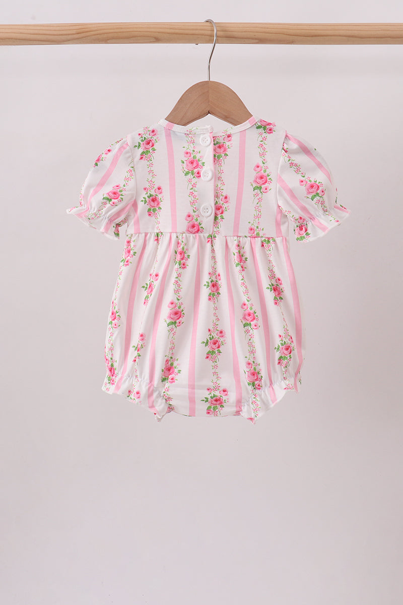 Pink Pumpkin Embroidery Floral Ruffle Bubble