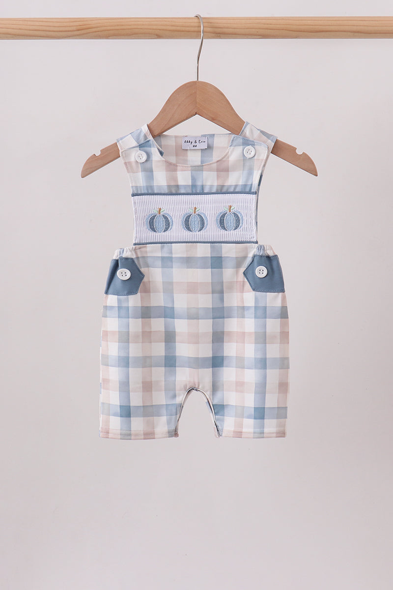 Blue Pumpkin Embroidery Gingham Bubble