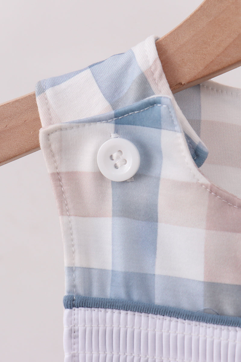 Blue Pumpkin Embroidery Gingham Bubble